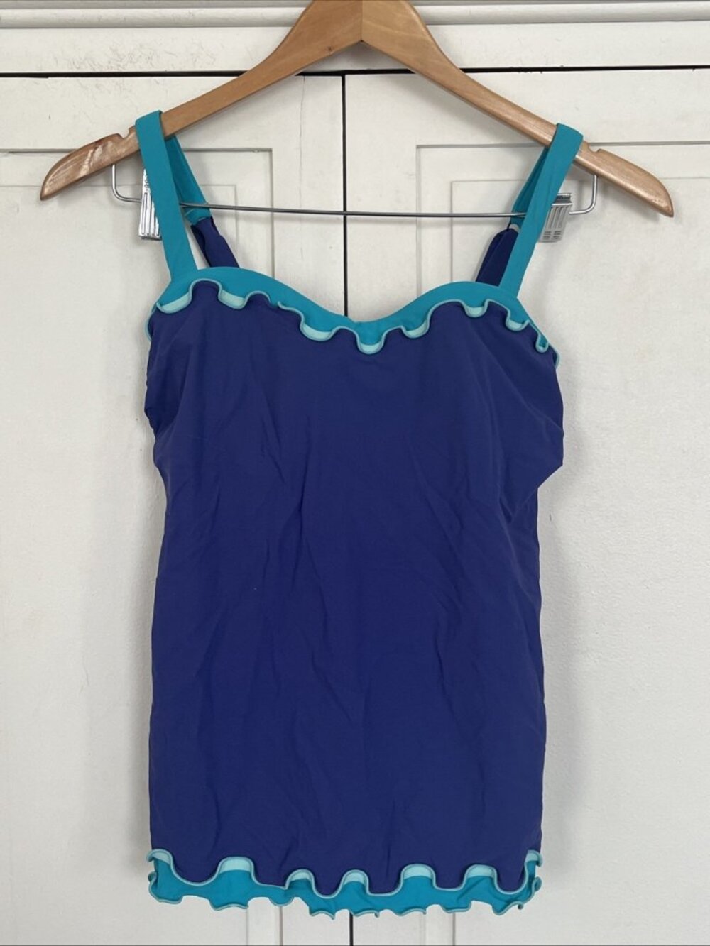 Profile By Gottex 32D Tankini Swimsuit Top Purple Turquoise Ruffle